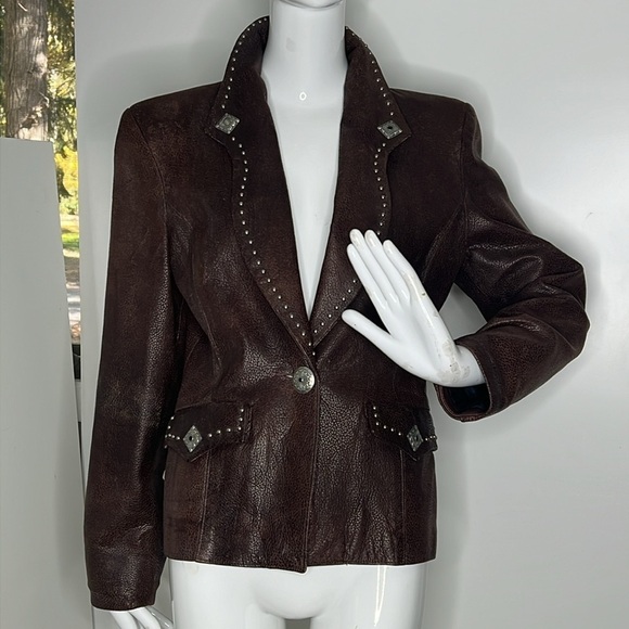 North American Frontier Sz S Pig Leather Metal Grommets Studs Blazer Jacket